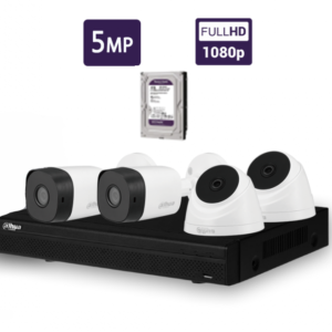 مجموعة نظام كاميرات مراقبة HD من داهوا(Dahua) (4 كاميرات 5ميجـا HD مع جهاز تسجيل  4 قنوات DVR)